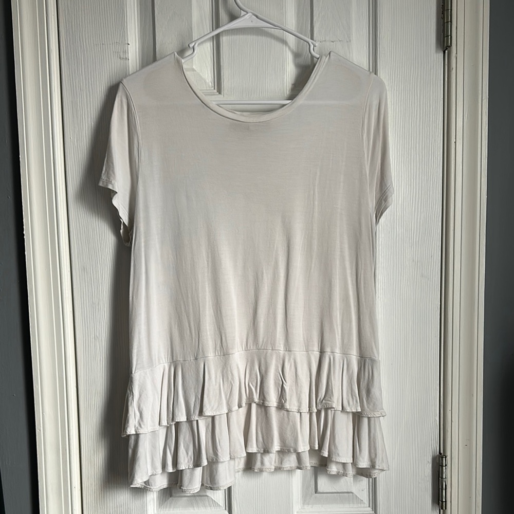 Source Unknown Cream Tiered Ruffle Short Sleeve T-Shirt